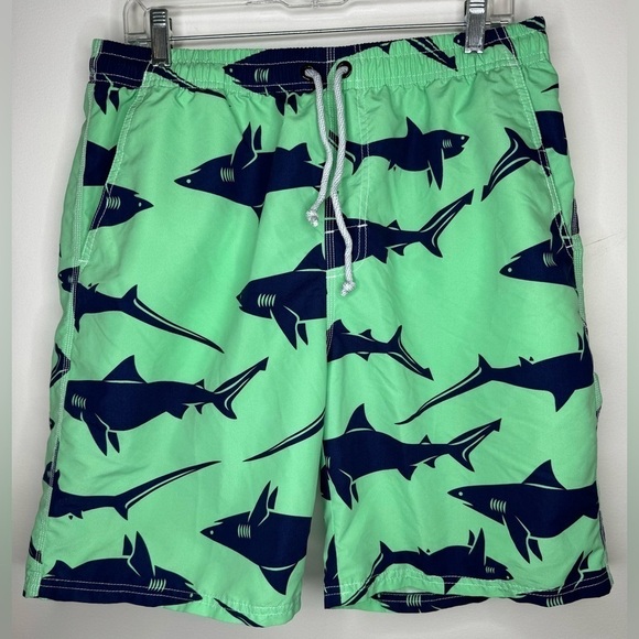 Men’s Shark Swim Trunks Color Blue/Green Size L - Picture 1 of 4